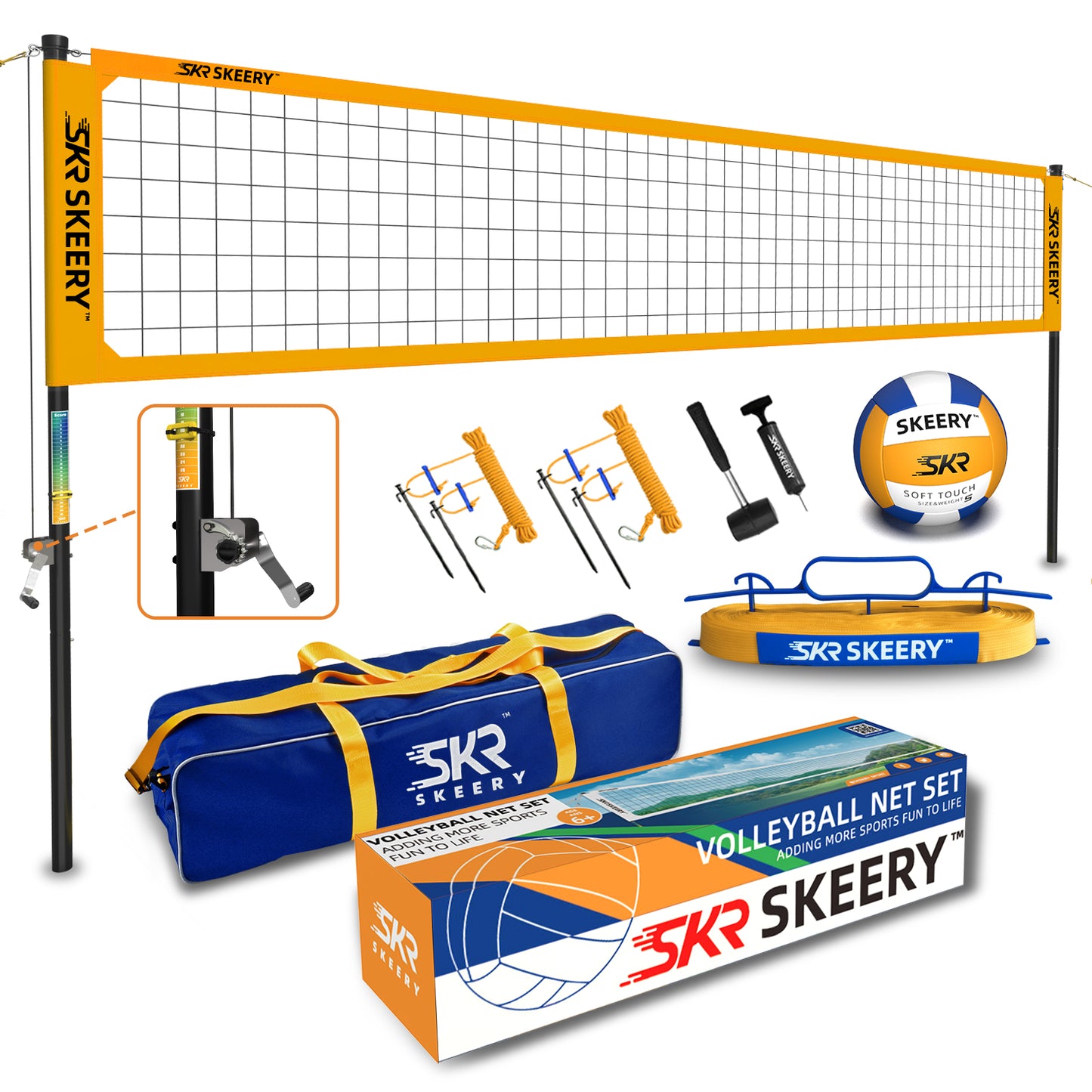 SKEERY Outdoor Heavy Duty Volleyball Net Set(Yellow๏ผ